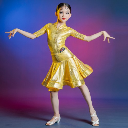 Purple gold turquoise latin dance dress for kids girls ballroom latin dance costumes modern dance rumba salsa chacha latin dance outfits 